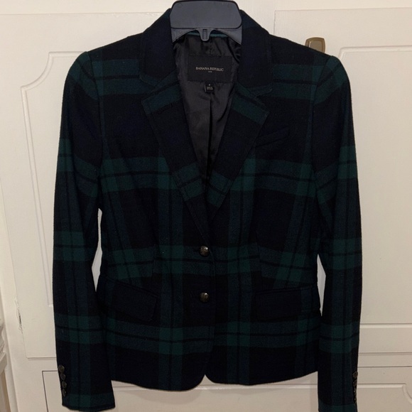 Banana Republic Dark Green and Black Plaid Tailored Blazer - Picture 2 of 10